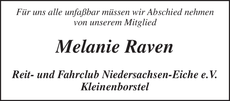  Traueranzeige für Melanie Raven vom 16.06.2009 aus KREISZEITUNG SYKE