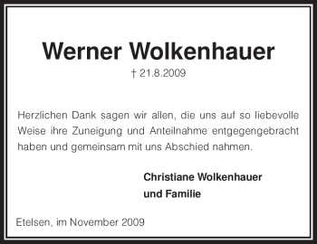 Traueranzeige von Werner Wolkenhauer von KREISZEITUNG SYKE