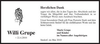 Traueranzeige von Willi Grupe von KREISZEITUNG SYKE