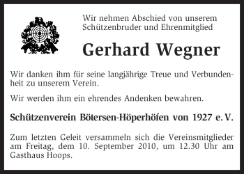 Traueranzeige von Gerhard Wegner von KREISZEITUNG SYKE