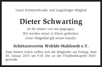 Traueranzeige von Dieter Schwarting von KRZ