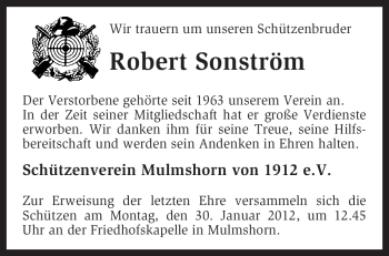 Traueranzeige von Robert Sonström von KREISZEITUNG SYKE