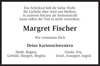 Traueranzeige von Margret Fischer von KREISZEITUNG SYKE