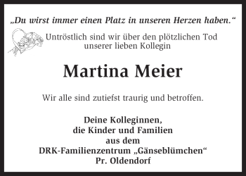 Traueranzeige von Martina Meier von KREISZEITUNG SYKE