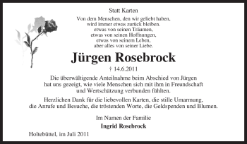 Traueranzeige von Jürgen Rosebrock von KREISZEITUNG SYKE