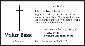 Traueranzeige von Walter Busse von KREISZEITUNG SYKE