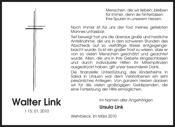 Traueranzeige von Walter Link von KREISZEITUNG SYKE