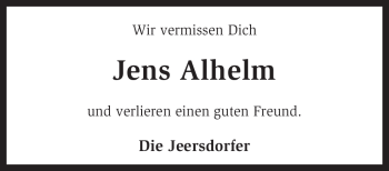 Traueranzeige von Jens Alhelm von KREISZEITUNG SYKE