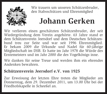 Traueranzeige von Johann Gerken von KREISZEITUNG SYKE