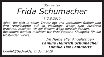 Traueranzeige von Frida Schumacher von KREISZEITUNG SYKE