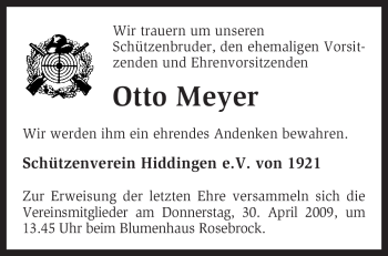 Traueranzeige von Otto Meyer von KREISZEITUNG SYKE