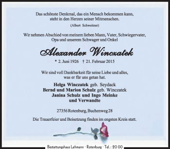 Traueranzeige von Alexander Winczatek von KRZ