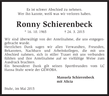 Traueranzeige von Ronny Schierenbeck von KRZ