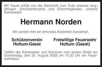 Traueranzeige von Hermann Norden von KREISZEITUNG SYKE