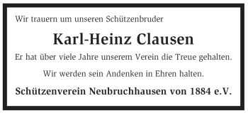 Traueranzeige von Karl-Heinz Clausen von KREISZEITUNG SYKE