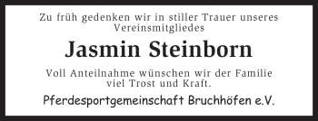 Traueranzeige von Jasmin Steinborn von KREISZEITUNG SYKE