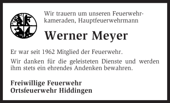 Traueranzeige von Werner Meyer von KREISZEITUNG SYKE