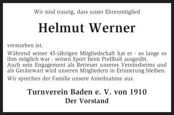 Traueranzeige von Helmut Werner von KREISZEITUNG SYKE
