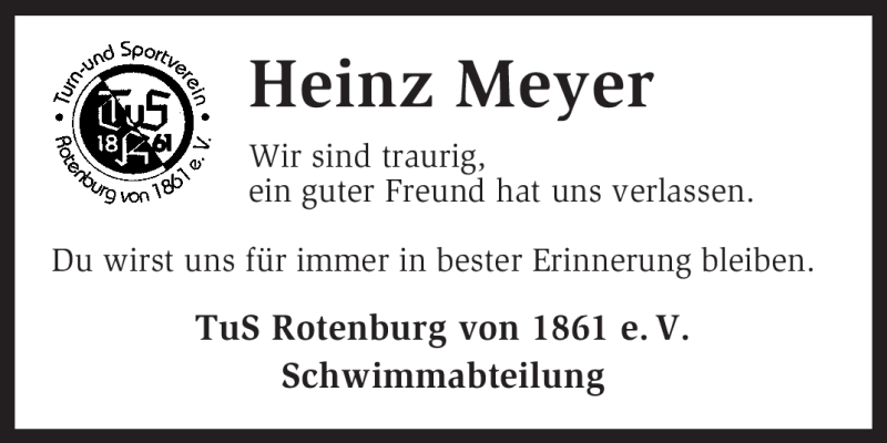  Traueranzeige für Heinz Meyer vom 05.04.2011 aus KREISZEITUNG SYKE
