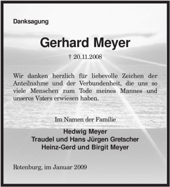 Traueranzeige von Gerhard Meyer von KREISZEITUNG SYKE
