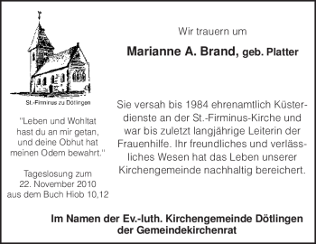 Traueranzeige von Marianne Brand von KREISZEITUNG SYKE