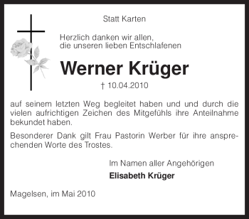 Traueranzeige von Werner Krüger von KREISZEITUNG SYKE