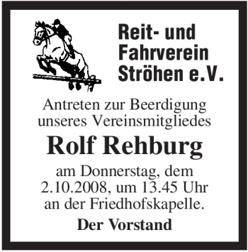 Traueranzeige von Rolf Rehburg von KREISZEITUNG SYKE