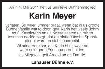 Traueranzeige von Karin Meyer von KREISZEITUNG SYKE