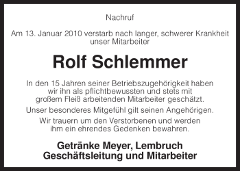 Traueranzeige von Rolf Schlemmer von KREISZEITUNG SYKE