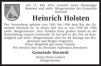 Traueranzeige von Heinrich Holsten von KREISZEITUNG SYKE