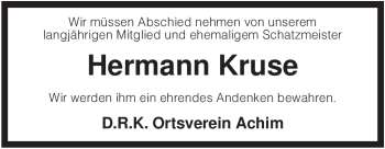 Traueranzeige von Hermann Kruse von KREISZEITUNG SYKE