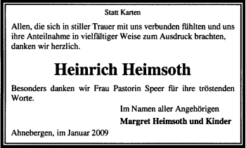 Traueranzeige von Heinrich Heimsoth von KREISZEITUNG SYKE