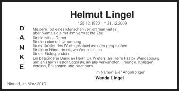 Traueranzeige von Helmut Lingel von KREISZEITUNG SYKE