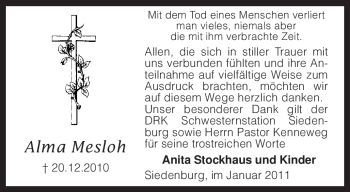 Traueranzeige von Alma Mesloh von KREISZEITUNG SYKE