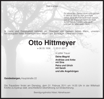 Traueranzeige von Otto Hittmeyer von KREISZEITUNG SYKE