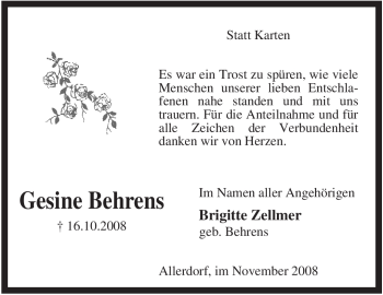 Traueranzeige von Gesine Behrens von KREISZEITUNG SYKE