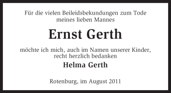 Traueranzeige von Ernst Gerth von KREISZEITUNG SYKE