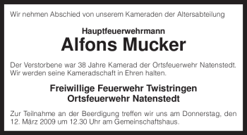 Traueranzeige von Alfons Mucker von KREISZEITUNG SYKE