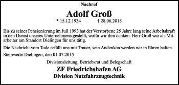 Traueranzeige von Adolf Groß von KRZ