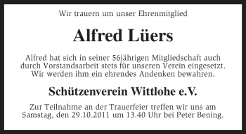 Traueranzeige von Alfred Lüers von KREISZEITUNG SYKE