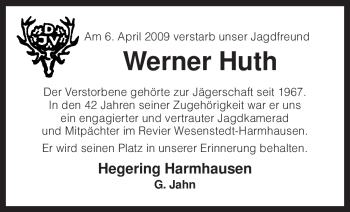 Traueranzeige von Werner Huth von KREISZEITUNG SYKE