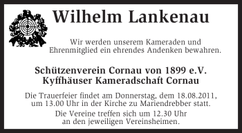 Traueranzeige von Wilhelm Lankenau von KREISZEITUNG SYKE