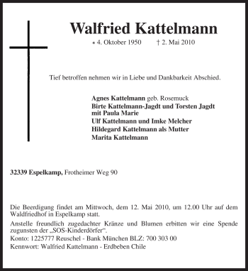 Traueranzeige von Walfried Kattelmann von KREISZEITUNG SYKE