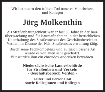 Traueranzeige von Jörg Molkenthin von KREISZEITUNG SYKE