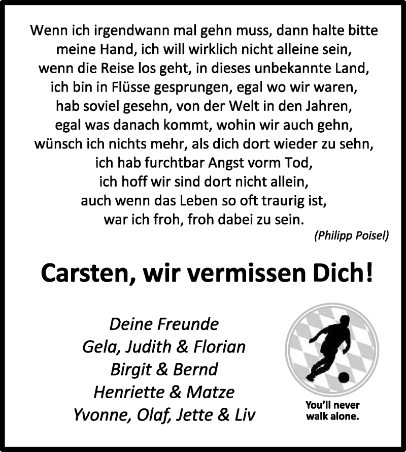  Traueranzeige für Carsten Weiß vom 21.03.2015 aus KRZ