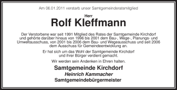 Traueranzeige von Rolf Kleffmann von KREISZEITUNG SYKE