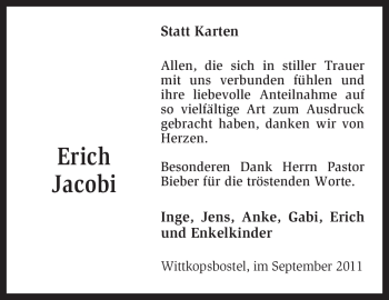 Traueranzeige von Erich Jacobi von KREISZEITUNG SYKE