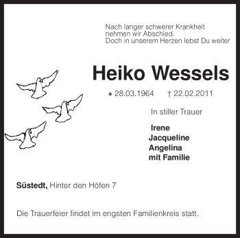 Traueranzeige von Heiko Wessels von KREISZEITUNG SYKE