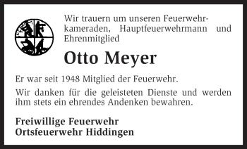 Traueranzeige von Otto Meyer von KREISZEITUNG SYKE