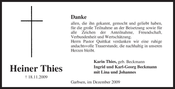 Traueranzeige von Heiner Thies von KREISZEITUNG SYKE